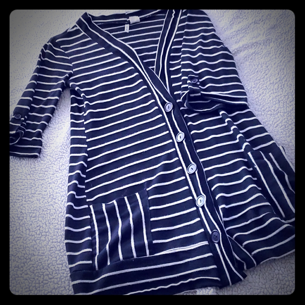Lilly Lou Black & White Stripe Cardigan Size Large